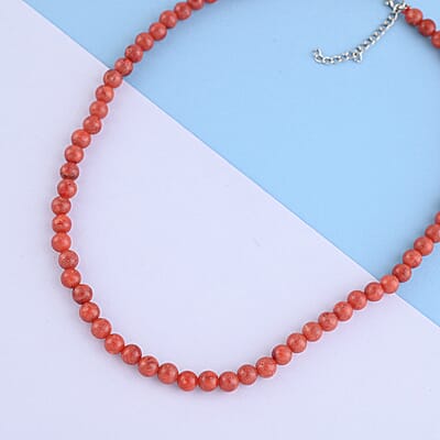 Sponge Coral Bead Necklace In Stainless Steel, Orange Beaded Necklace For Women, Jewelry Gifts For Women  (18 Inches)