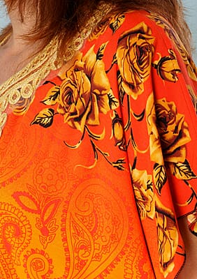 Tamsy Yellow Rose Pattern Kaftan With Neckline Embroidery - One Size Fits Most