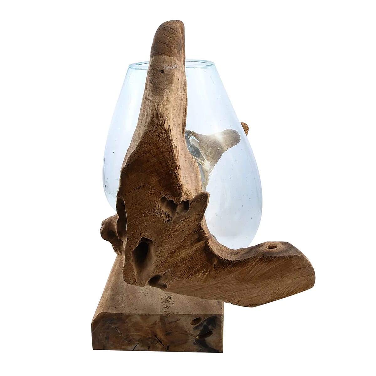 Designer Inspired Artisan Commissioned Bali Handblown Molten Vase Glass with Wood Base image number 4