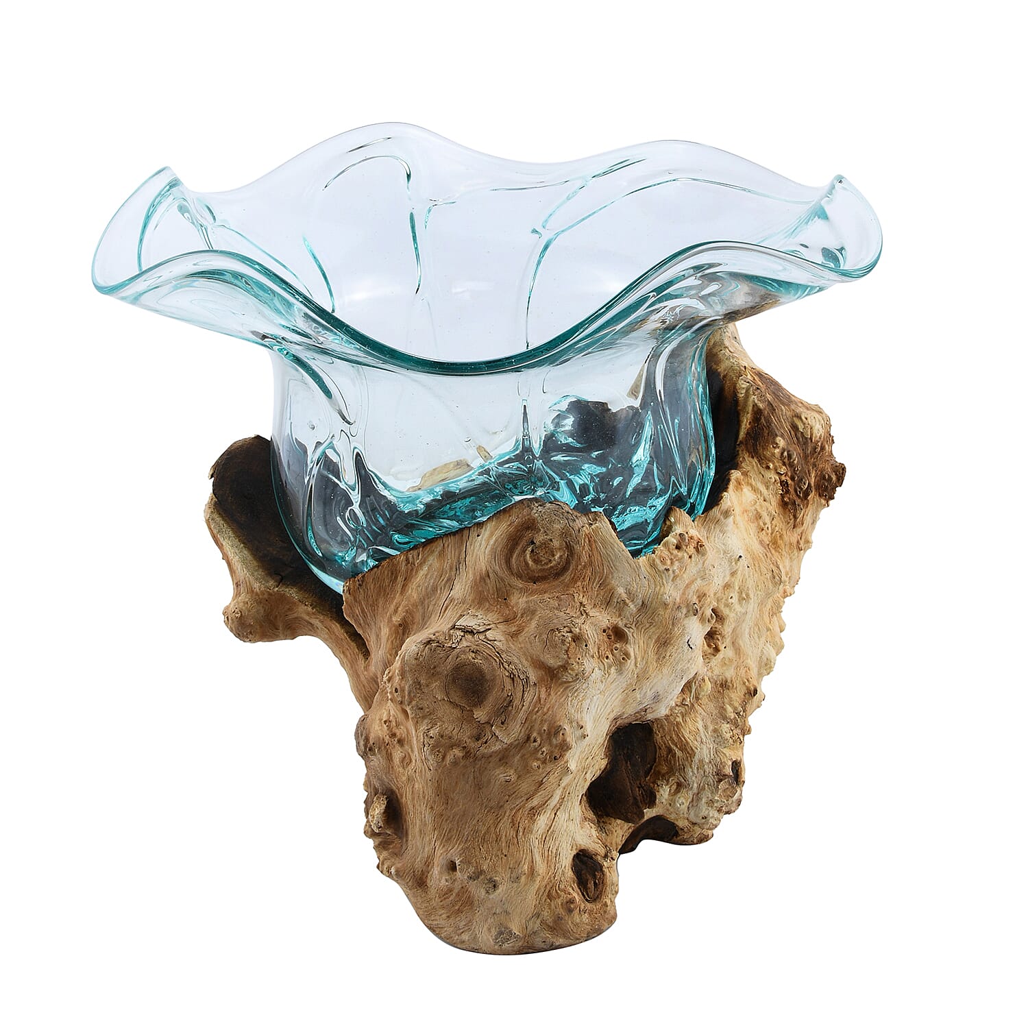 Designer Inspired Artisan Commissioned Bali Handblown Fruit Bowl Glass Decor with Wood Base , Decorative , Home Decor Items , Wood Decor , Gift Items