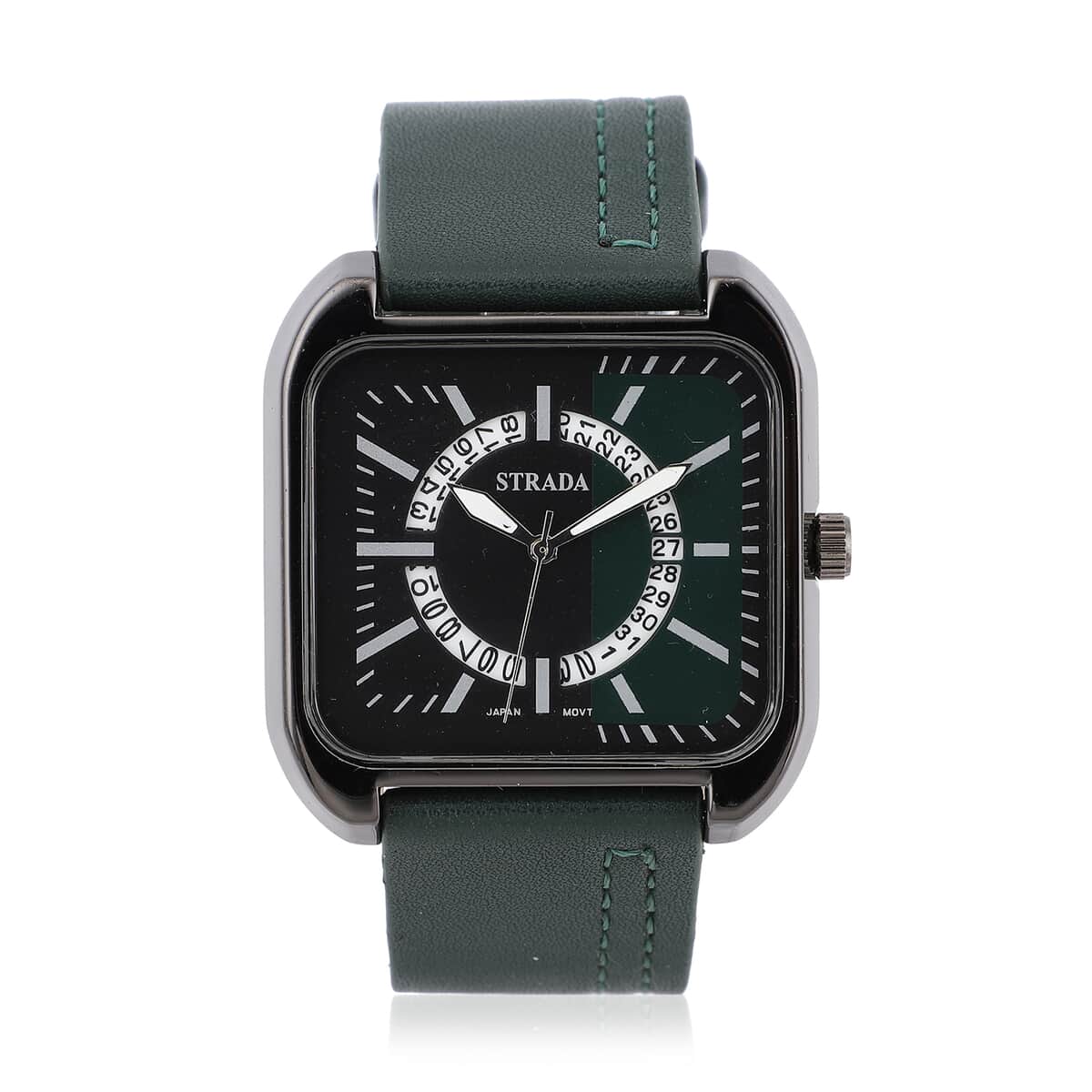 STRADA Japanese Movement Watch with Dark Green Faux Leather Strap and Stainless Steel Back image number 0