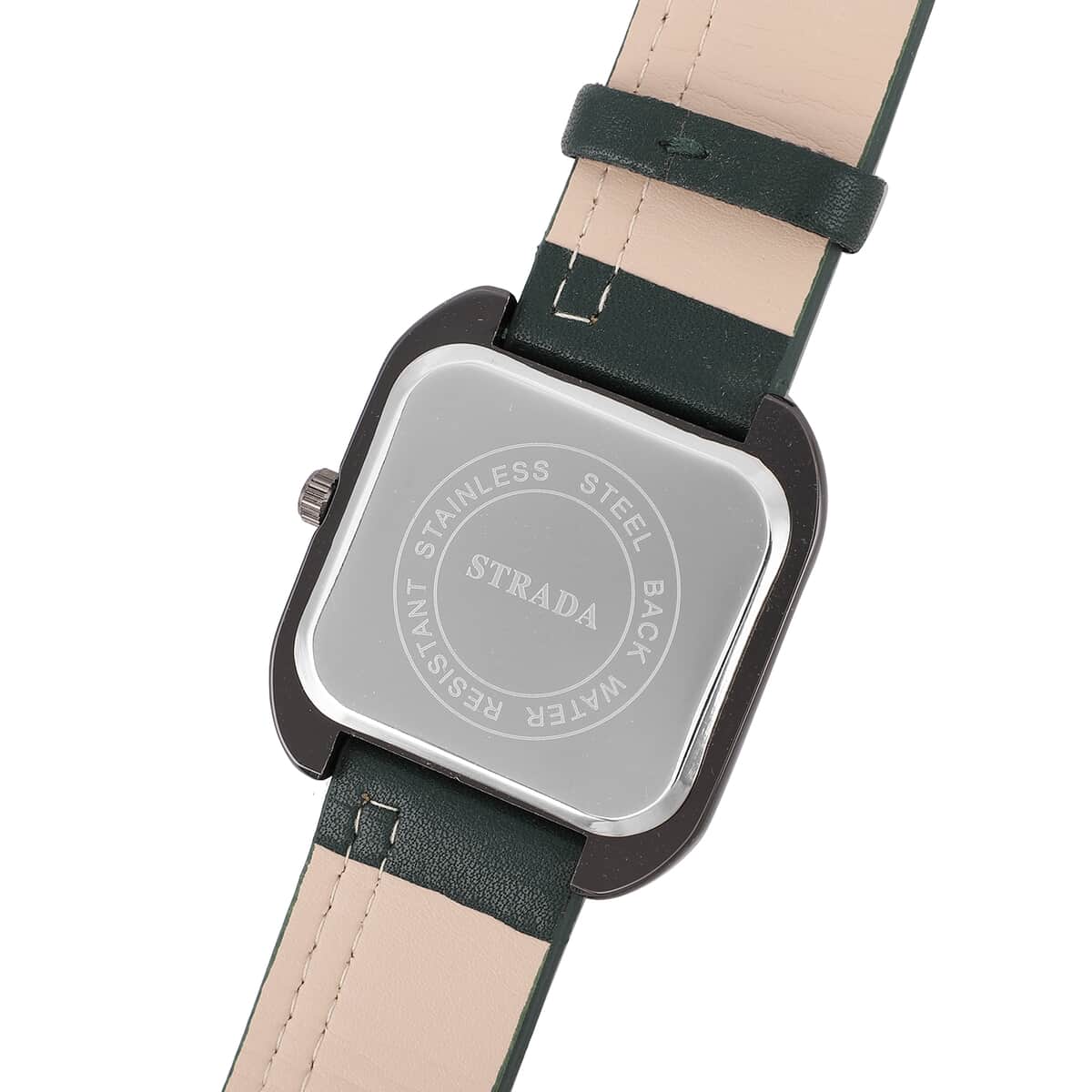 STRADA Japanese Movement Watch with Dark Green Faux Leather Strap and Stainless Steel Back image number 5