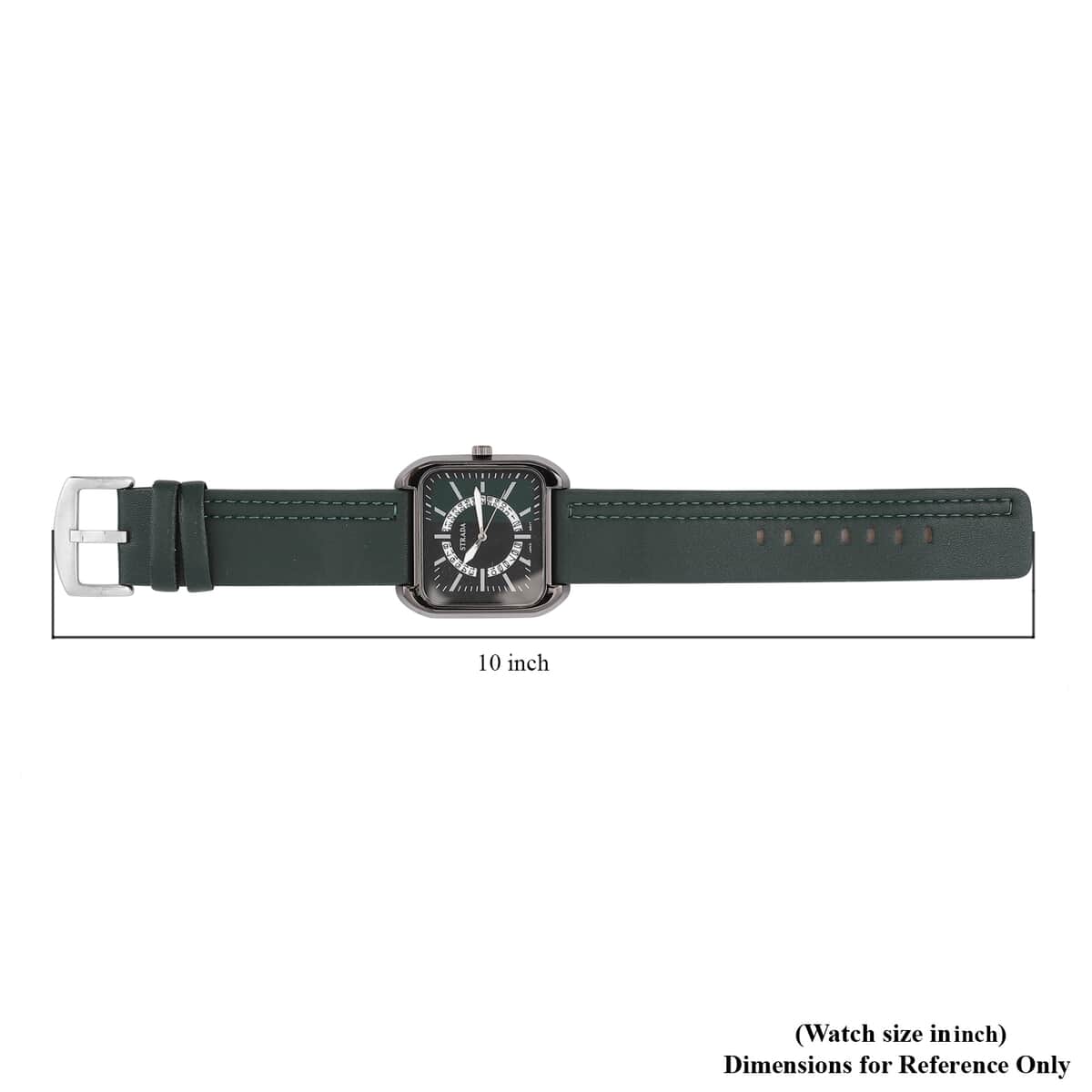 STRADA Japanese Movement Watch with Dark Green Faux Leather Strap and Stainless Steel Back image number 6
