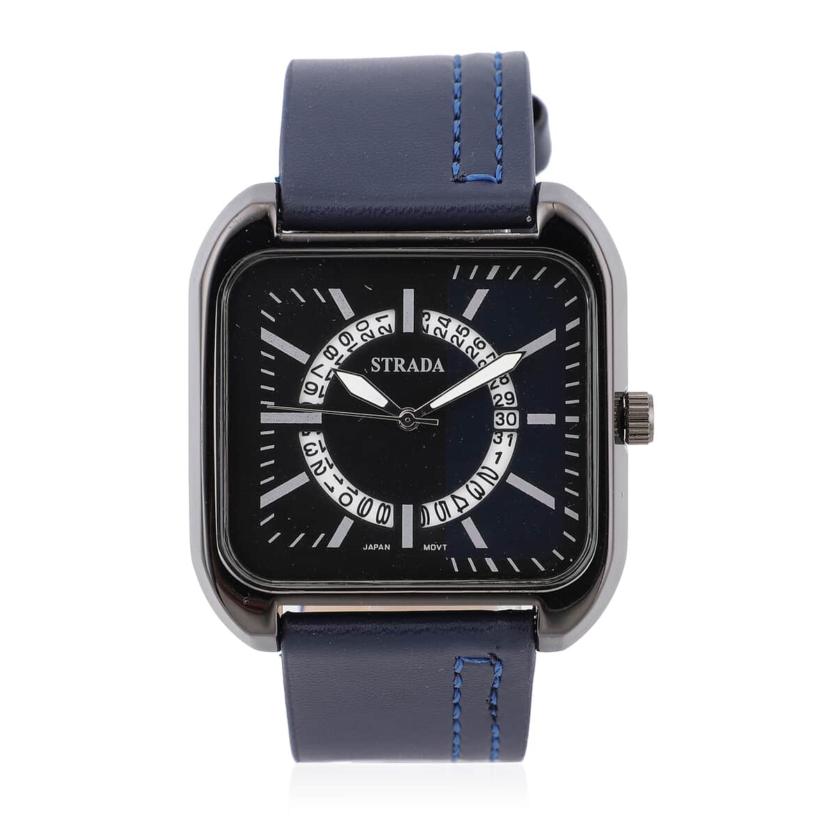 STRADA Japanese Movement Watch with Navy Blue Faux Leather Strap and Stainless Steel Back image number 0