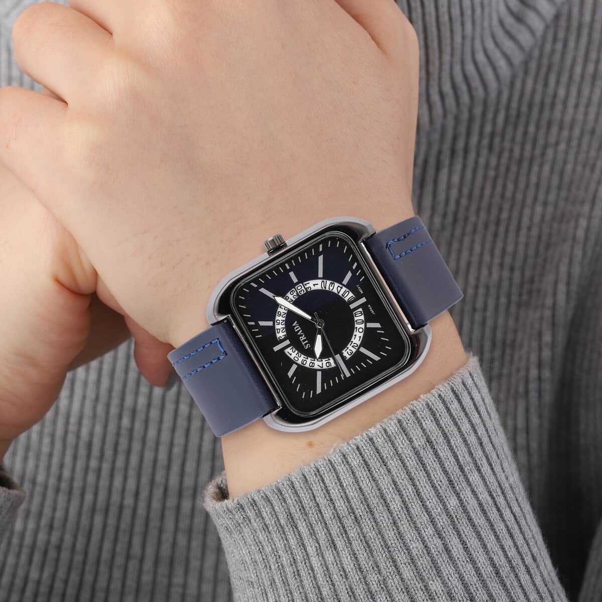 STRADA Japanese Movement Watch with Navy Blue Faux Leather Strap and Stainless Steel Back image number 2