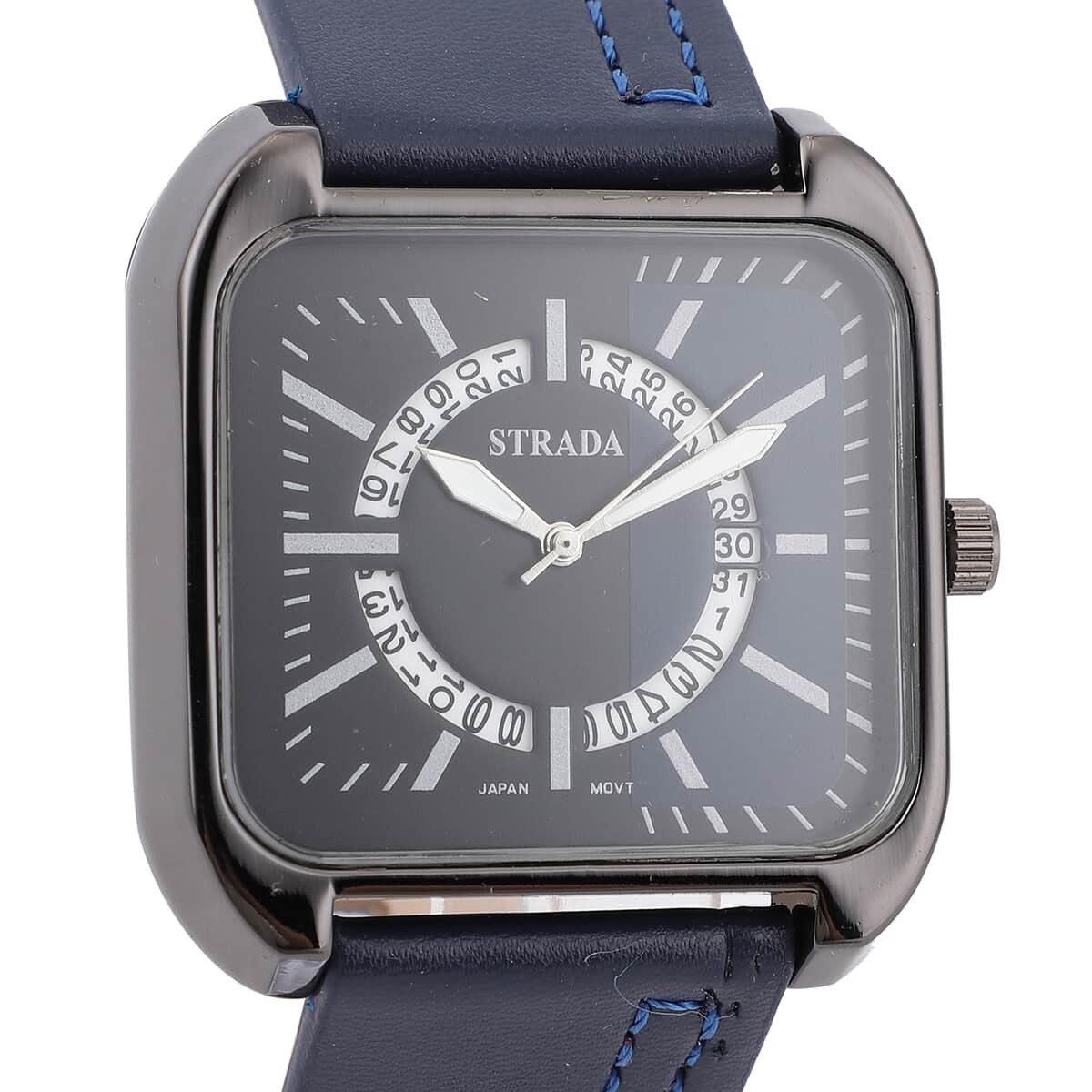 STRADA Japanese Movement Watch with Navy Blue Faux Leather Strap and Stainless Steel Back image number 3