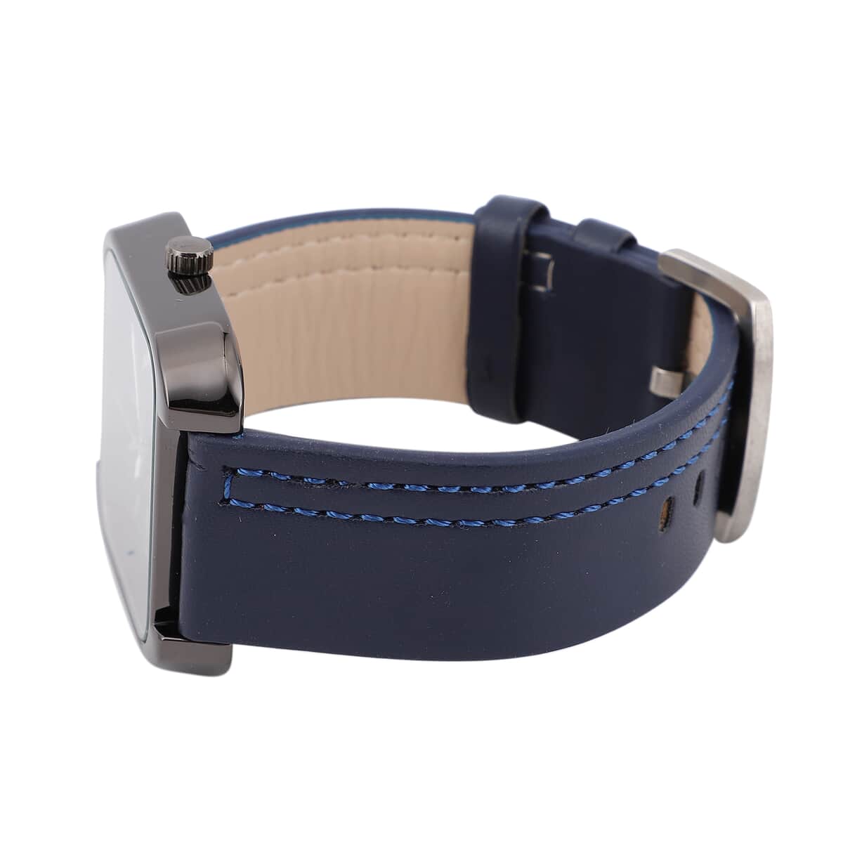 STRADA Japanese Movement Watch with Navy Blue Faux Leather Strap and Stainless Steel Back image number 4
