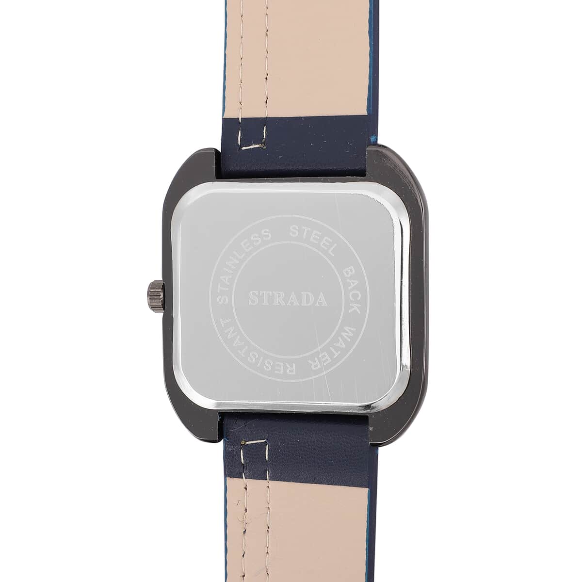 STRADA Japanese Movement Watch with Navy Blue Faux Leather Strap and Stainless Steel Back image number 5