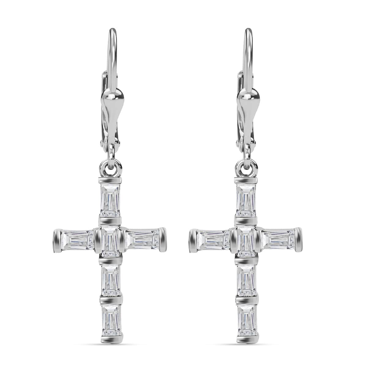 Lustro Stella Made with Finest CZ Cross Earrings in Platinum Over Sterling Silver 2.30 ctw image number 0