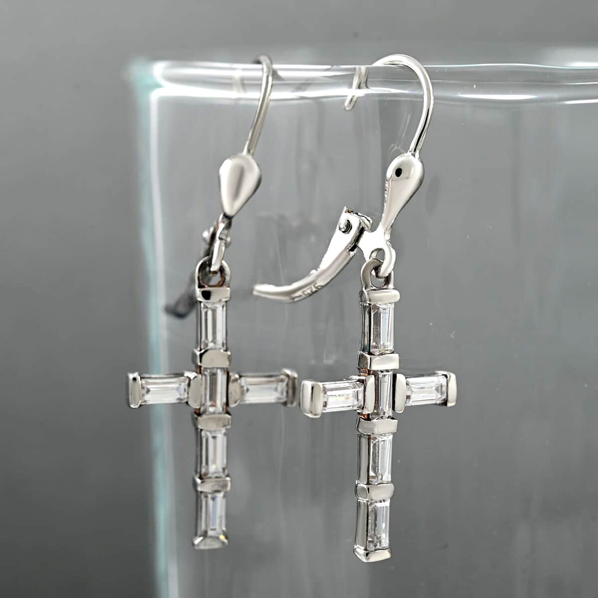 Lustro Stella Made with Finest CZ Cross Earrings in Platinum Over Sterling Silver 2.30 ctw image number 1