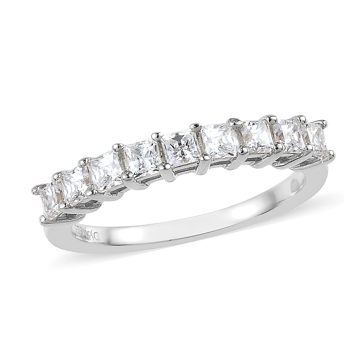 Lustro Stella Made with Finest CZ Ring in Platinum Over Sterling Silver (Size 10.0) 1.10 ctw