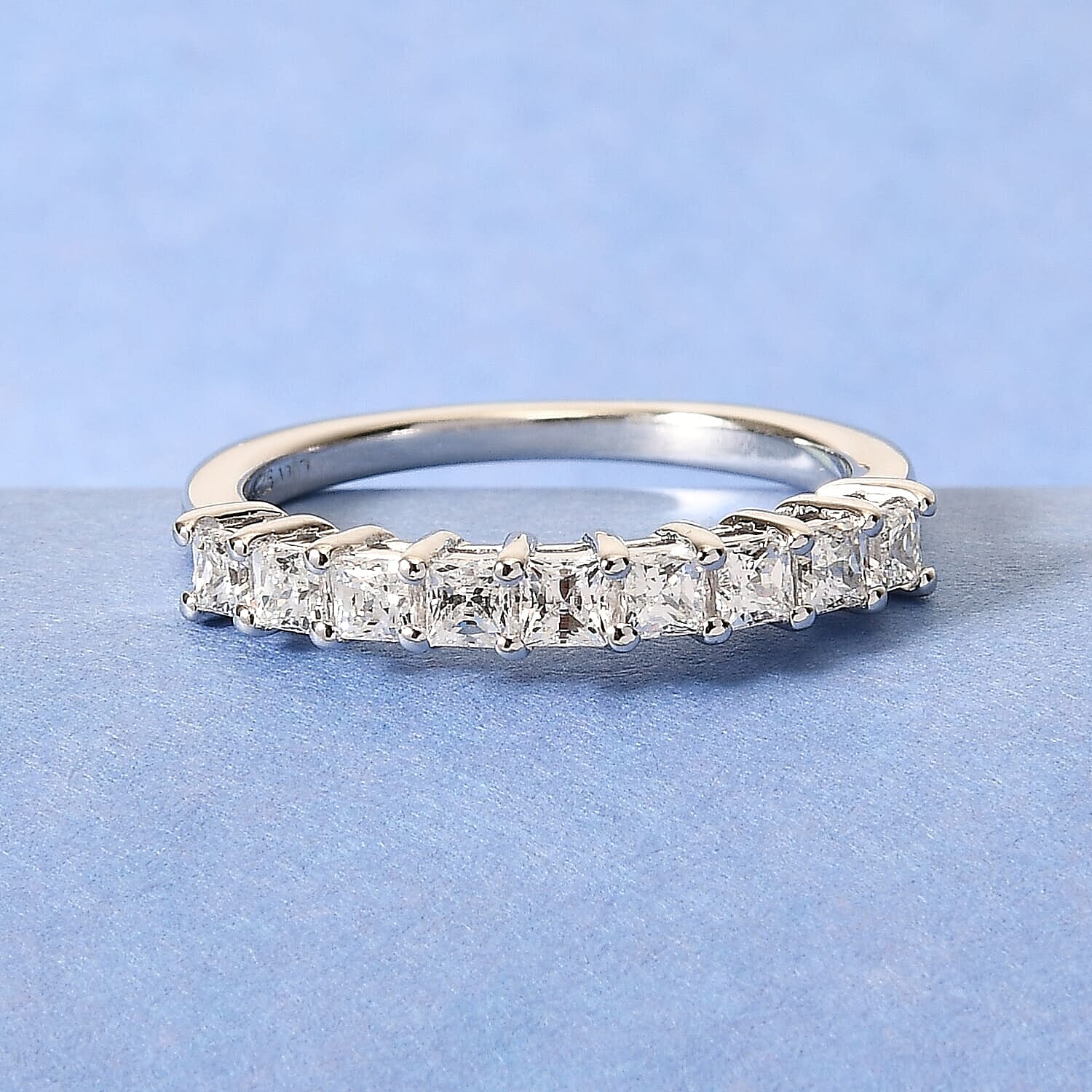 Lustro Stella Made with Finest CZ Ring in Platinum Over Sterling Silver (Size 10.0) 1.10 ctw