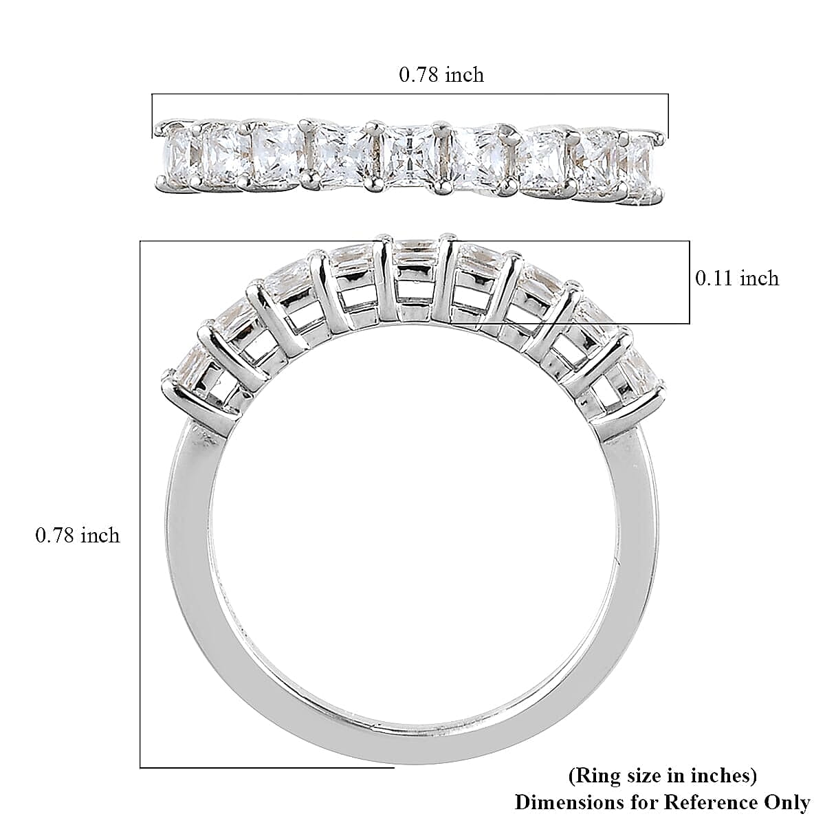 Lustro Stella Made with Finest CZ Ring in Platinum Over Sterling Silver (Size 10.0) 1.10 ctw