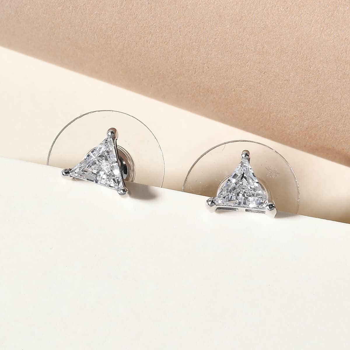 Lustro Stella Made with Finest CZ Stud Earrings in Platinum Over Sterling Silver 1.15 ctw image number 1