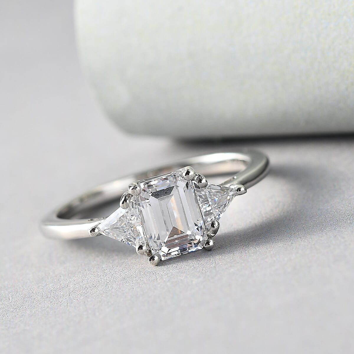 Lustro Stella Made with Finest CZ 3 Stone Ring in Platinum Over Sterling Silver (Size 7.0) 2.60 ctw image number 1
