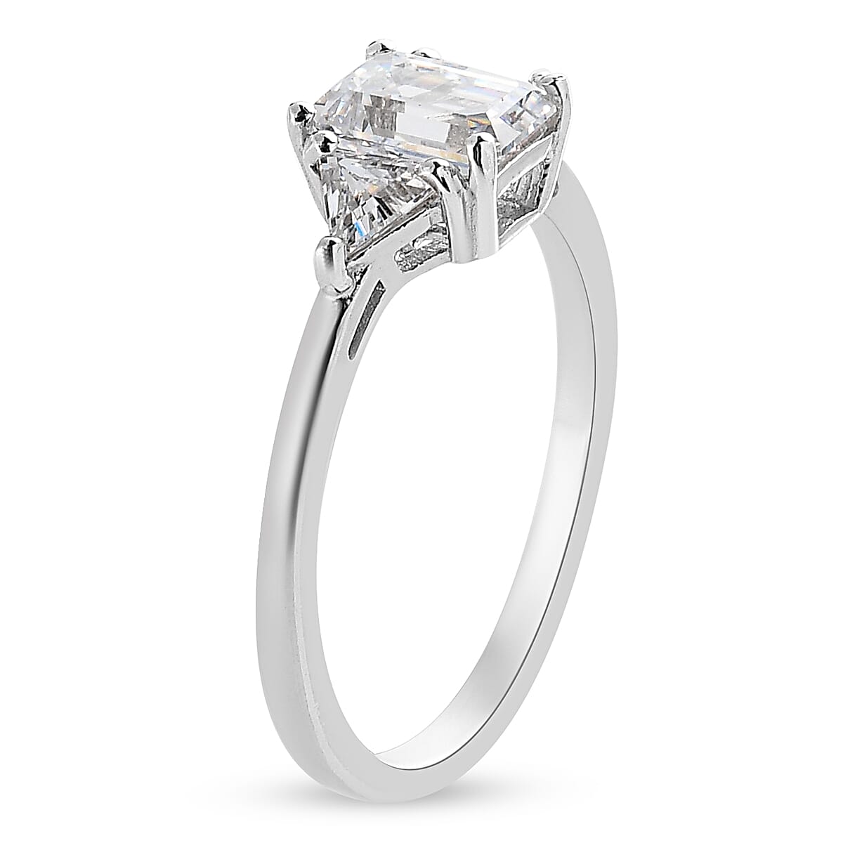 Lustro Stella Made with Finest CZ 3 Stone Ring in Platinum Over Sterling Silver (Size 7.0) 2.60 ctw image number 3