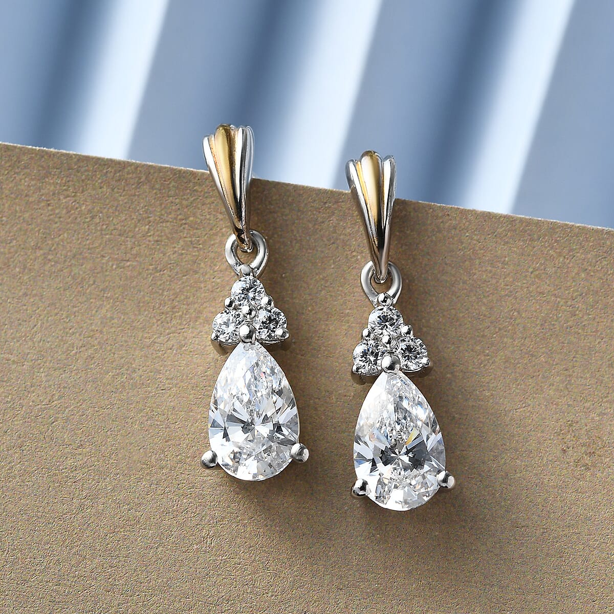 Lustro Stella Made with Finest CZ Drop Earrings in 14K Yellow Gold and Platinum Over Sterling Silver 3.00 ctw image number 1