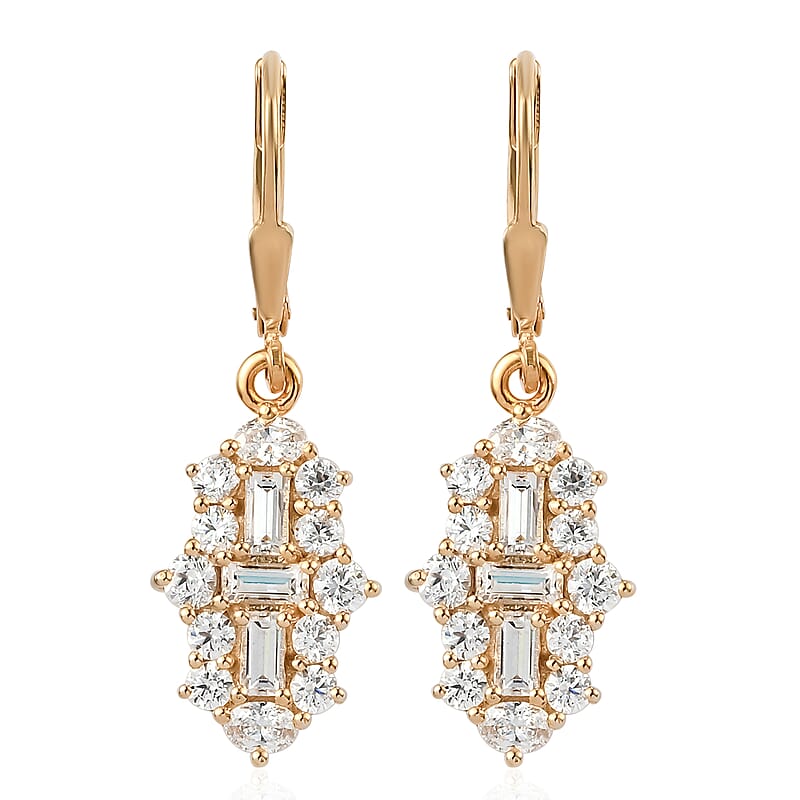 Lustro Stella Made with Finest CZ Lever Back Earrings in Vermeil Yellow Gold Over Sterling Silver 3.75 ctw