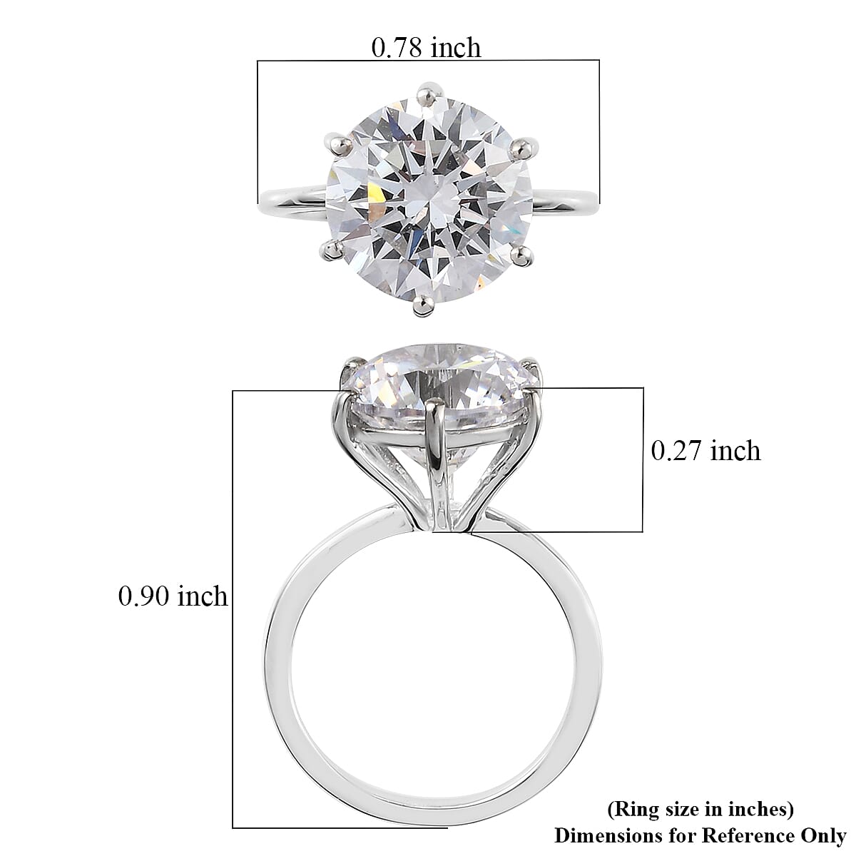Lustro Stella Made with Finest CZ Solitaire Ring in Platinum Over Sterling Silver Solitaire (Size 6.0) 9.65 ctw image number 5
