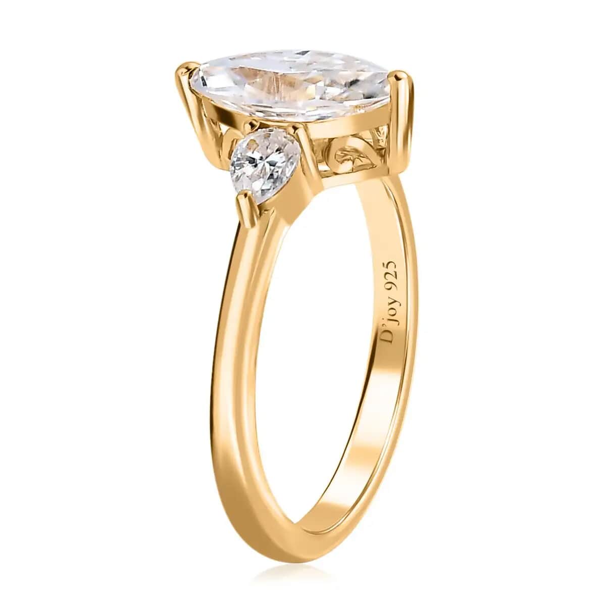 Moissanite (Mrq 10x5 mm) 3 Stone Ring in Vermeil YG Over Sterling Silver (Size 9.0) 1.30 ctw image number 4