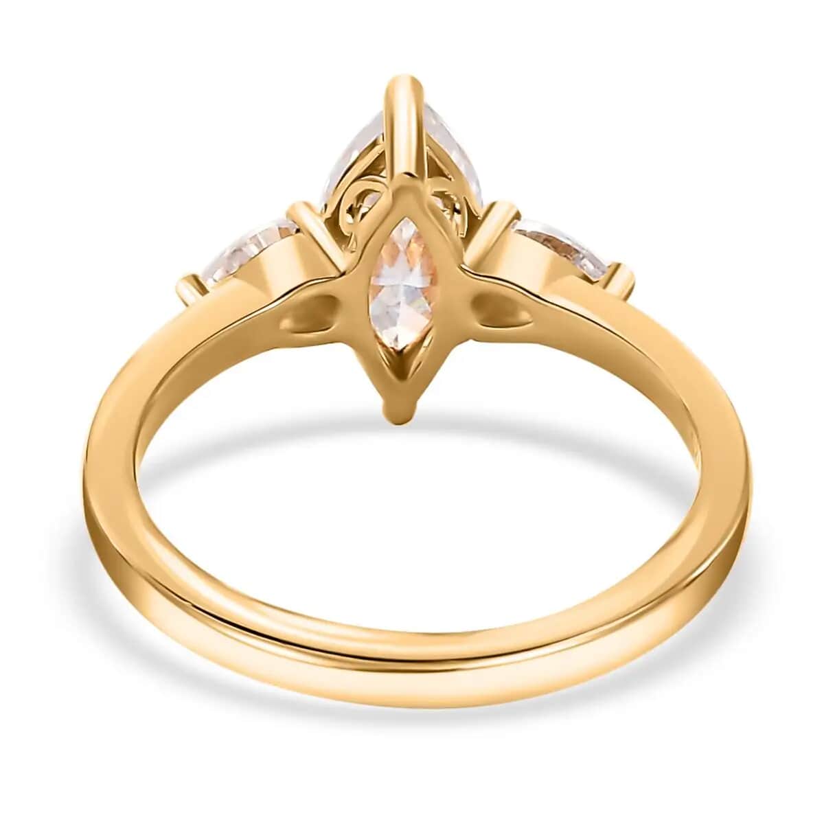 Moissanite (Mrq 10x5 mm) 3 Stone Ring in Vermeil YG Over Sterling Silver (Size 9.0) 1.30 ctw image number 5