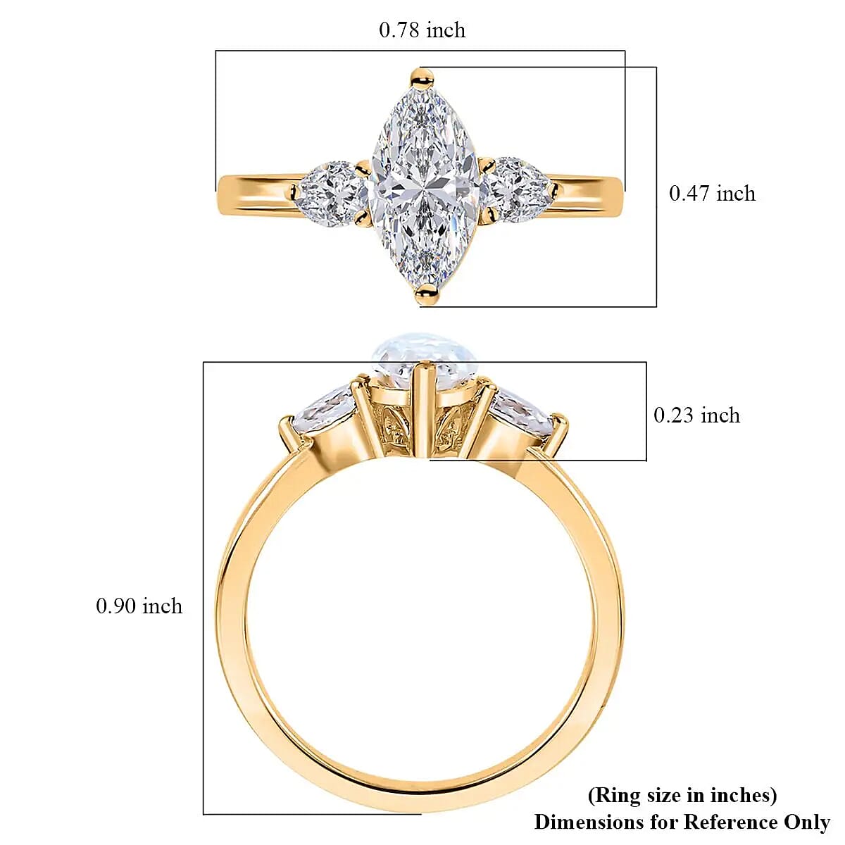 Moissanite 3 Stone Ring in Vermeil Yellow Gold Over Sterling Silver (Size 6.0) 1.35 ctw
