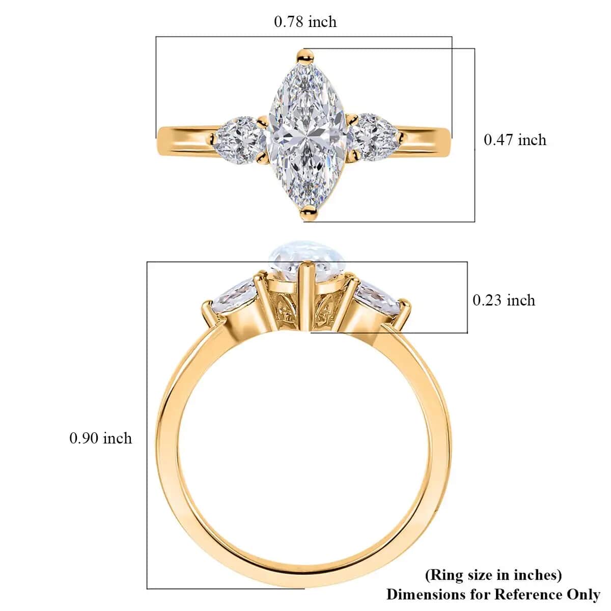 Moissanite (Mrq 10x5 mm) 3 Stone Ring in Vermeil YG Over Sterling Silver (Size 9.0) 1.30 ctw image number 6