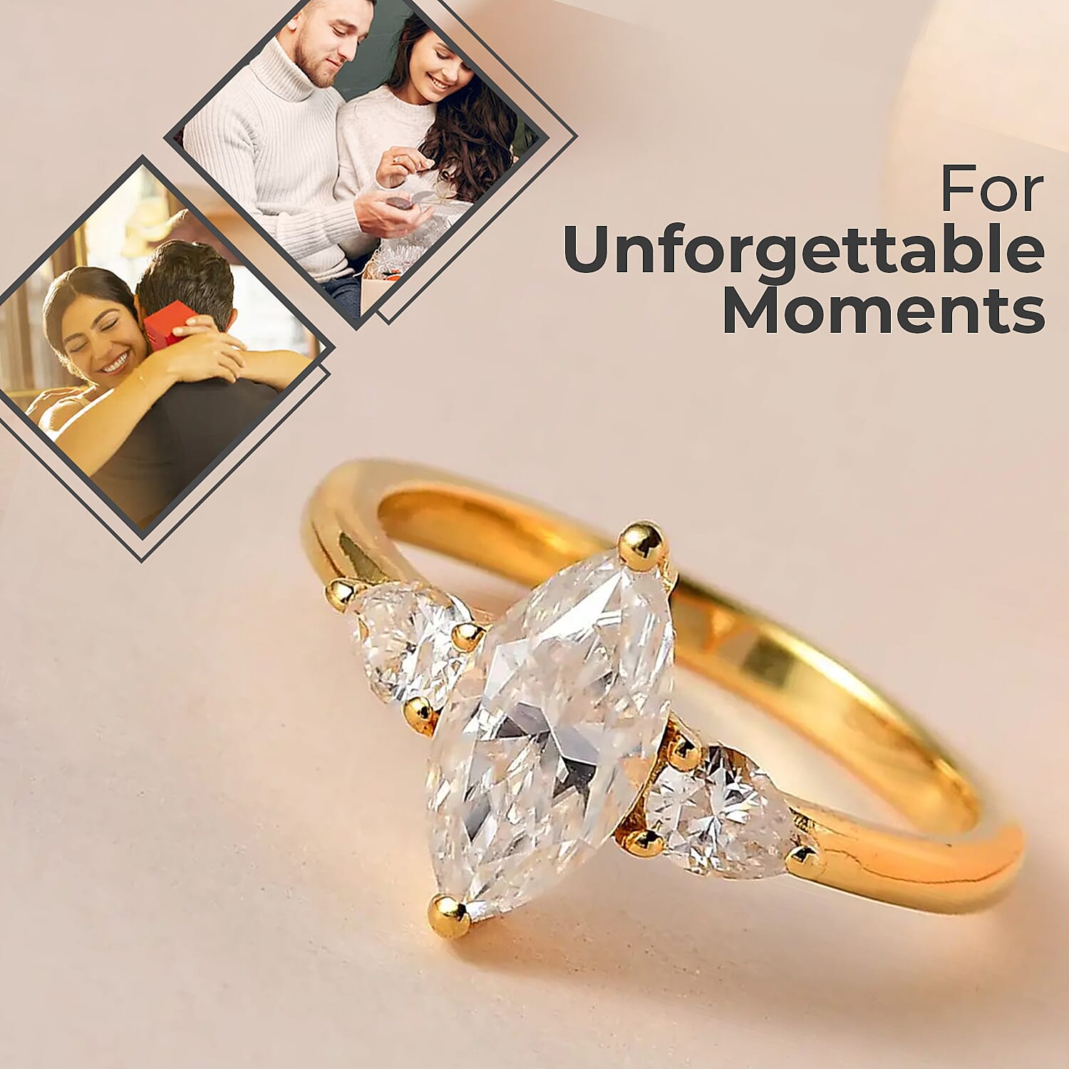 Buy Moissanite 3 Stone Ring in Vermeil Yellow Gold Over