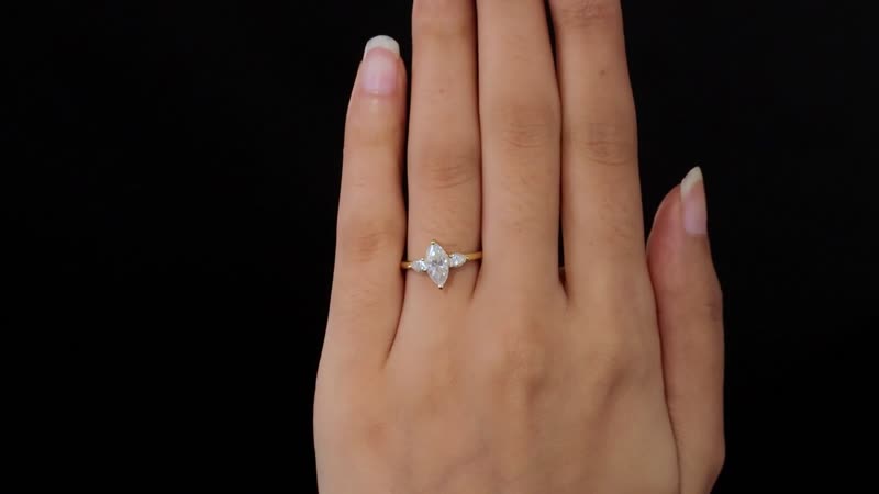 Moissanite (Mrq 10x5 mm) 3 Stone Ring in Vermeil YG Over Sterling Silver (Size 9.0) 1.30 ctw