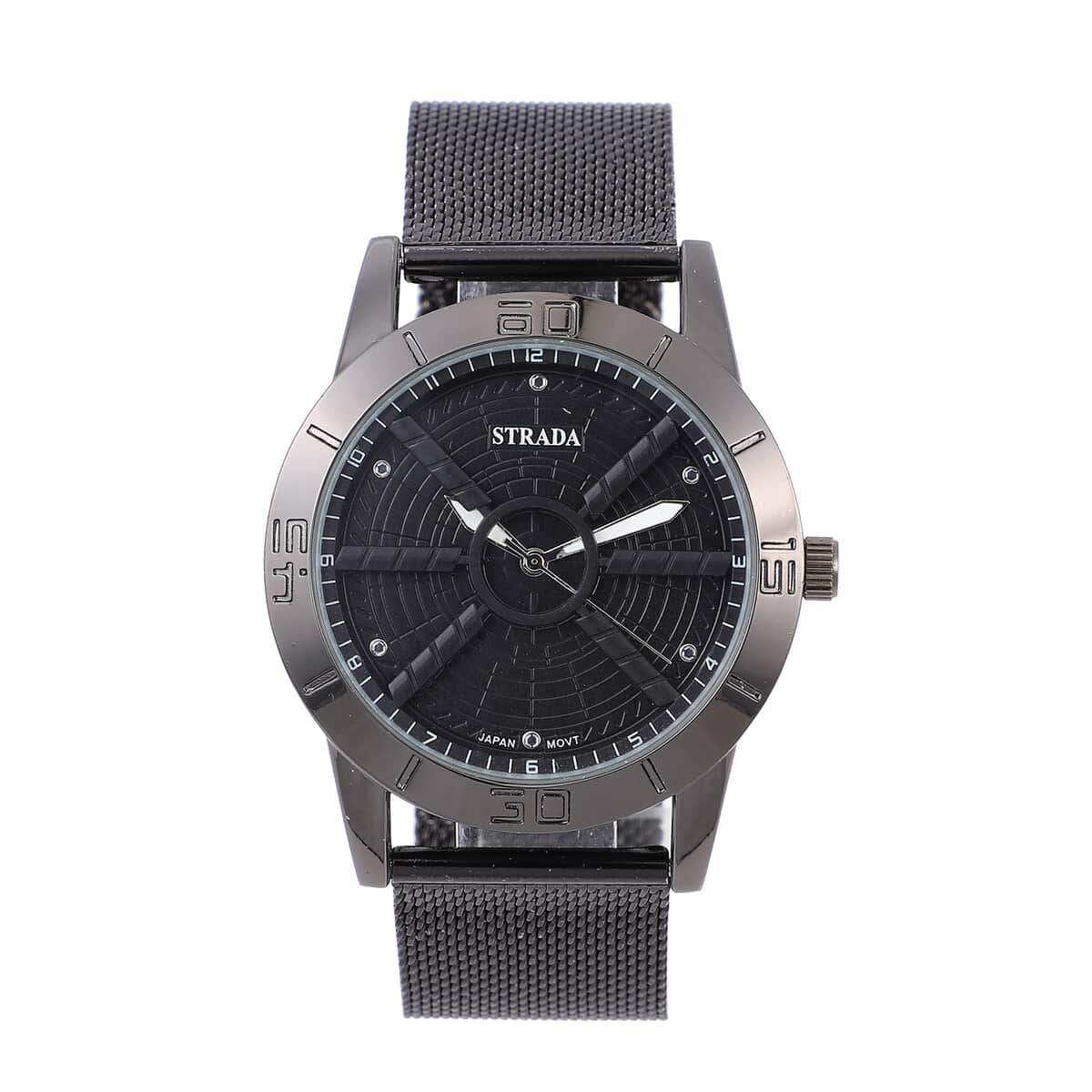 Strada Japanese Movement Water Resistant Watch with Black Dial Stainless Steel Mesh Strap and Back image number 0