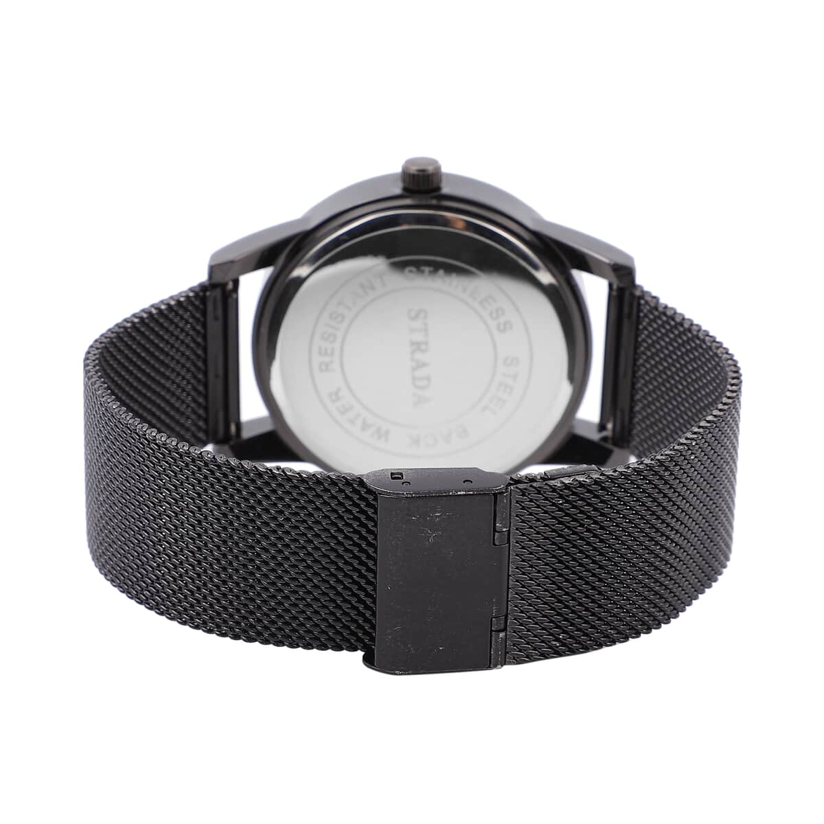Strada Japanese Movement Water Resistant Watch with Black Dial Stainless Steel Mesh Strap and Back image number 5
