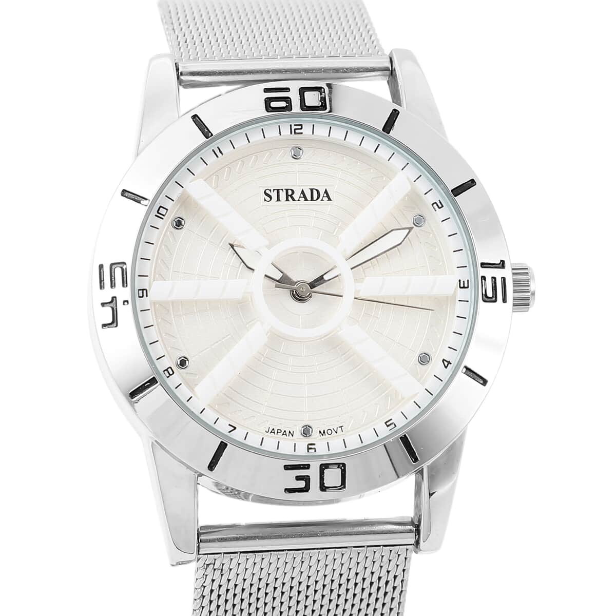 STRADA Japanese Movement Water Resistant Watch with Black Dial Stainless Steel Mesh Strap and Back image number 3