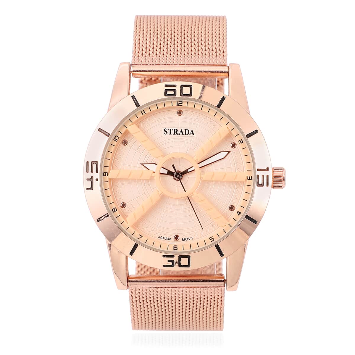 STRADA Japanese Movement Water Resistant Watch with Rose Gold Dial Stainless Steel Mesh Strap and Back image number 0