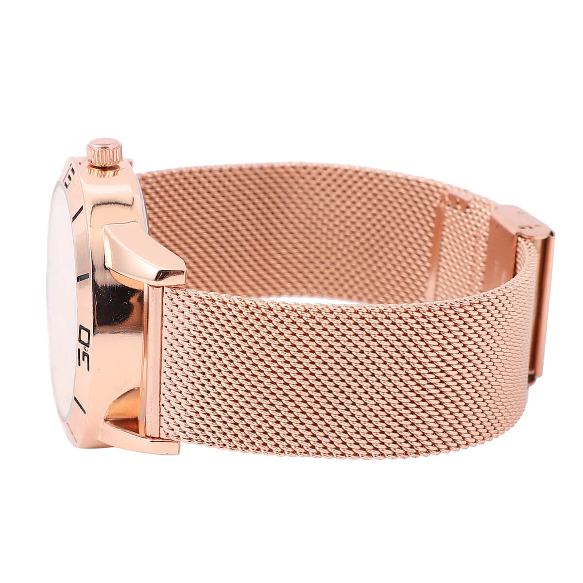 STRADA Japanese Movement Water Resistant Watch with Rose Gold Dial Stainless Steel Mesh Strap and Back image number 4