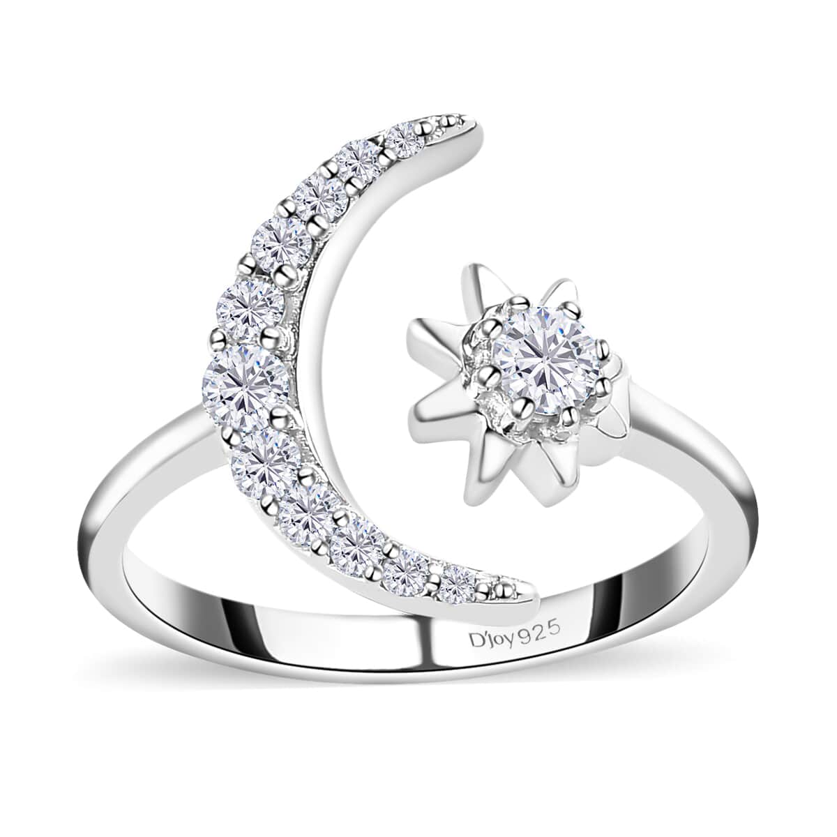 Natural White Zircon Moon Star Ring in Platinum Over Sterling Silver 0.55 ctw image number 0