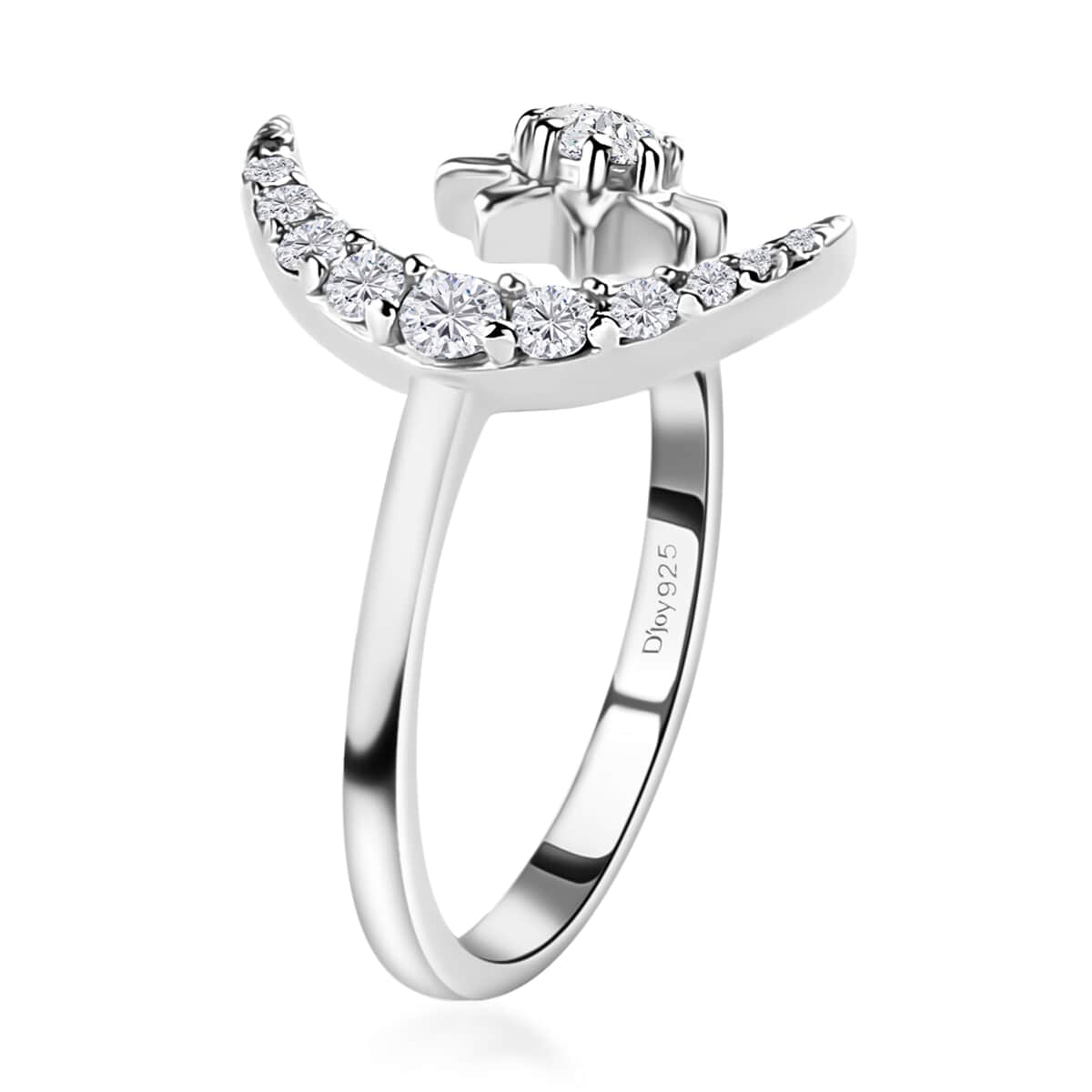 Natural White Zircon Moon Star Ring in Platinum Over Sterling Silver 0.55 ctw image number 3