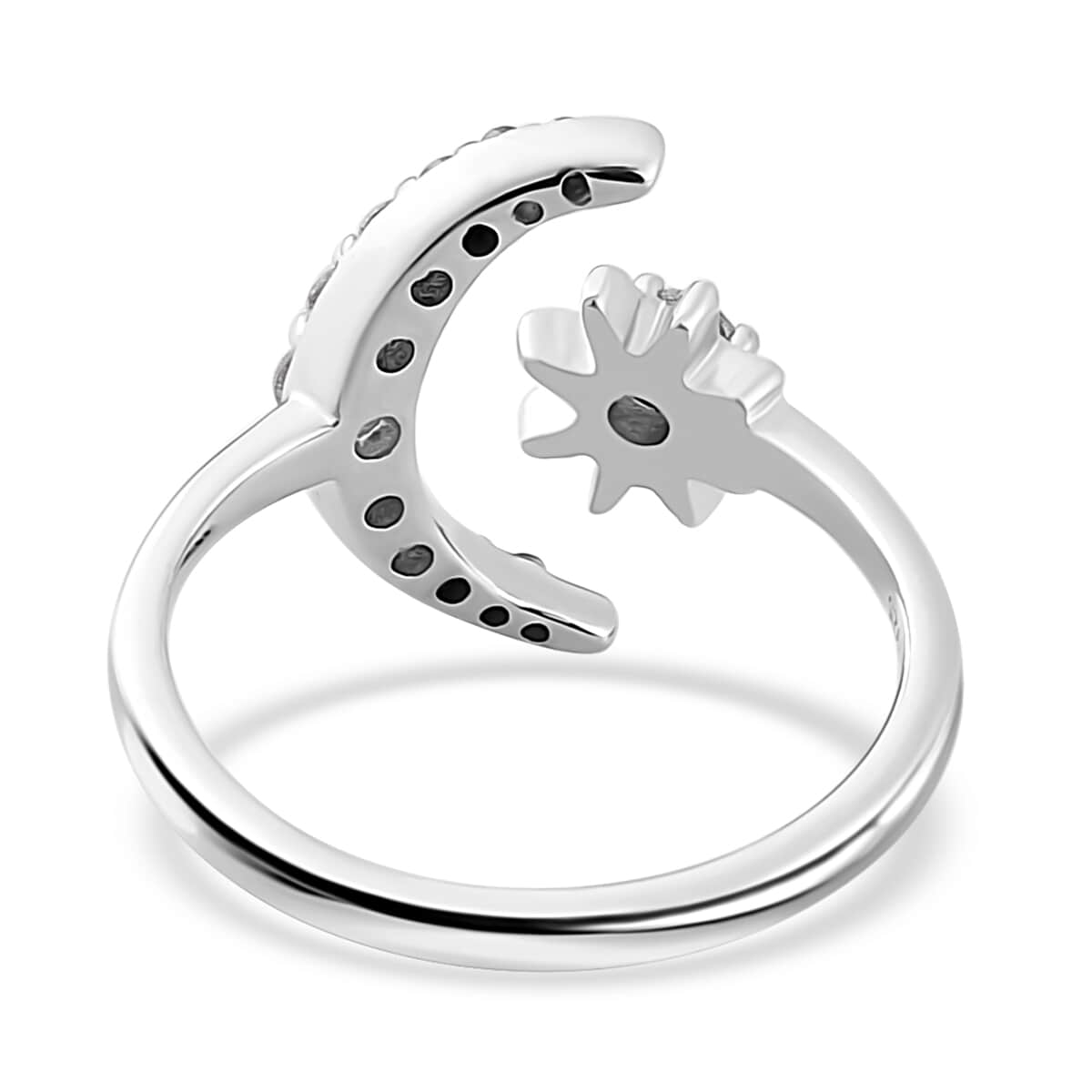 Natural White Zircon Moon Star Ring in Platinum Over Sterling Silver 0.55 ctw image number 4