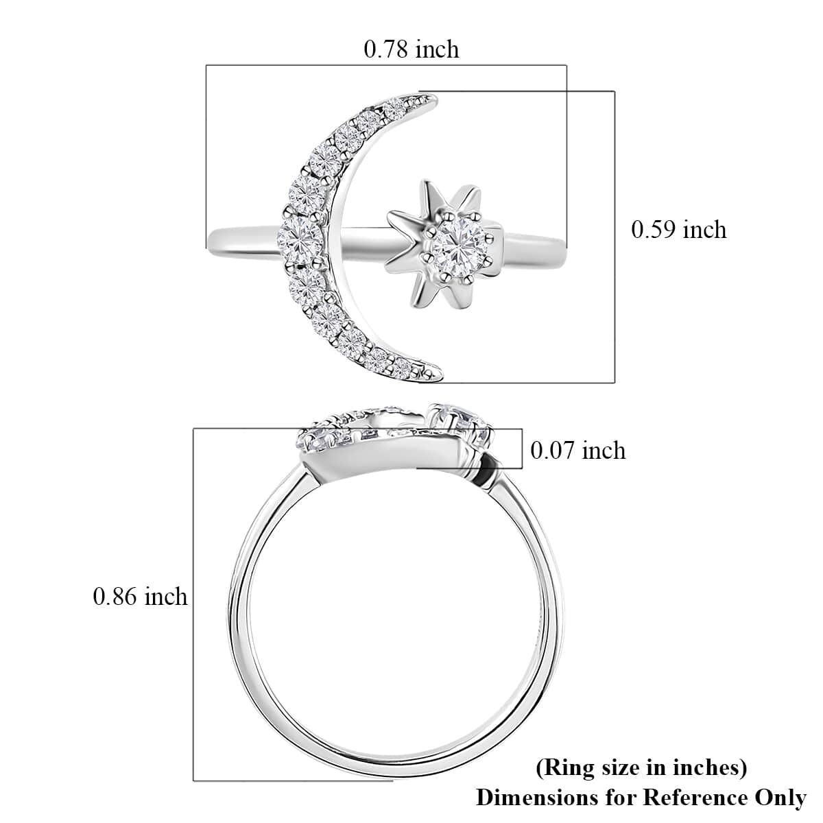 Natural White Zircon Moon Star Ring in Platinum Over Sterling Silver 0.55 ctw image number 5