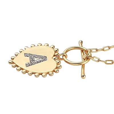 Lolos Exclusive Pick's Natural White Zircon Initial A Heart Toggle Clasp Pendant Necklace 18 Inches in Vermeil Yellow Gold Over Sterling Silver
