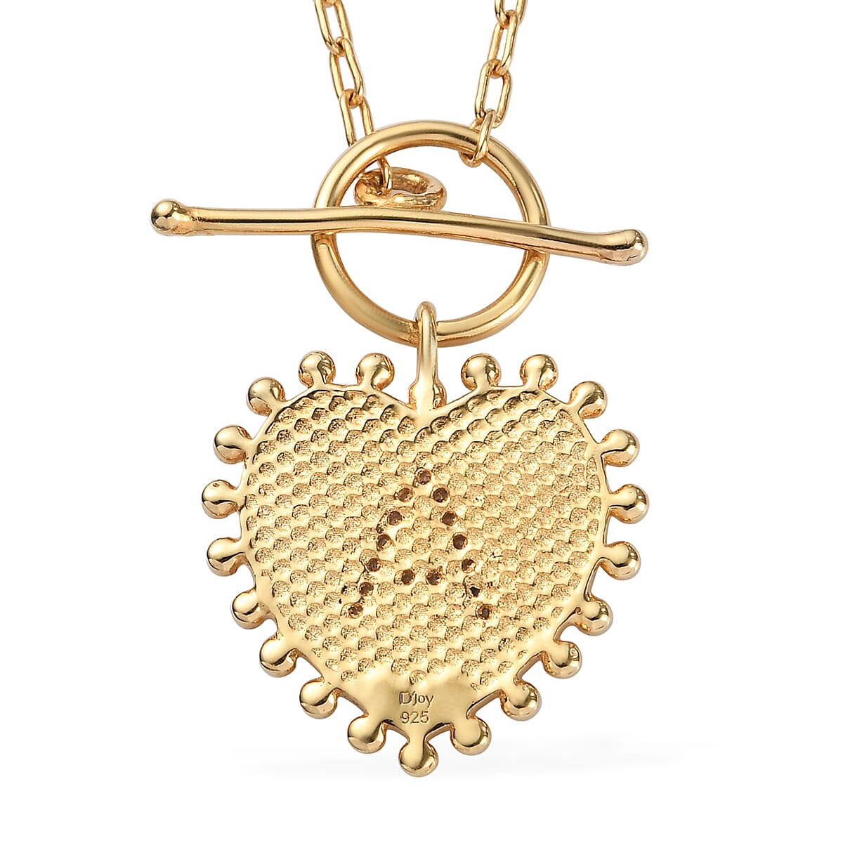 Lolos Exclusive Pick's Natural White Zircon Initial A Heart Toggle Clasp Pendant Necklace 18 Inches in Vermeil Yellow Gold Over Sterling Silver