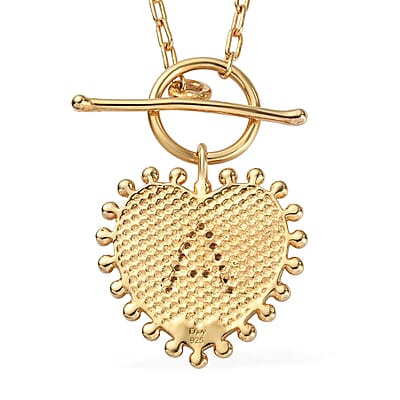 Lolos Exclusive Pick's Natural White Zircon Initial A Heart Toggle Clasp Pendant Necklace 18 Inches in Vermeil Yellow Gold Over Sterling Silver