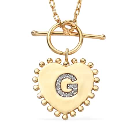 Lolos Exclusive Pick's Natural White Zircon Initial G Heart Toggle Clasp Pendant Necklace 18 Inches in Vermeil Yellow Gold Over Sterling Silver image number 0