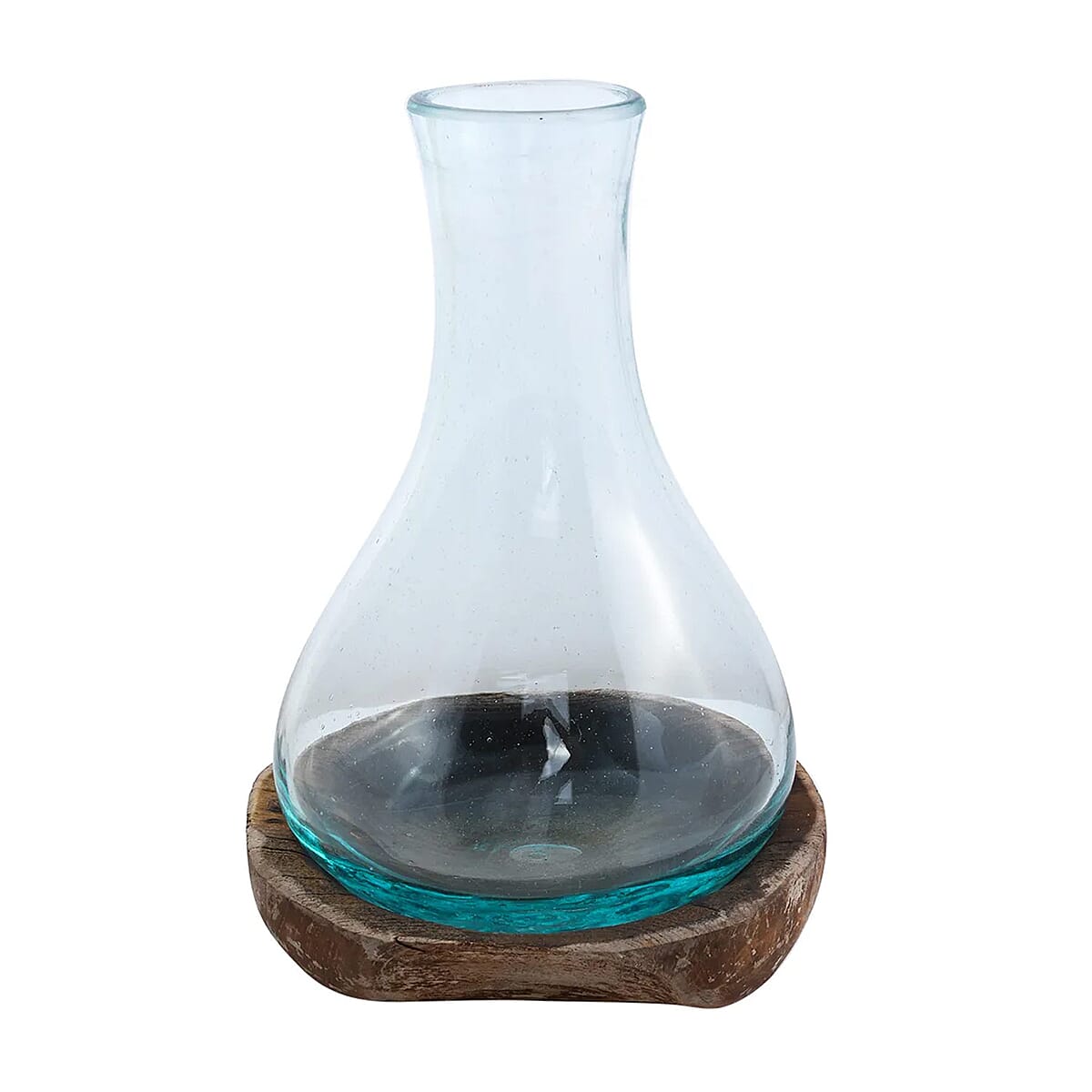 Designer Inspired Artisan Commissioned Bali Handblown Molten Glass Vase with Wooden Base image number 4