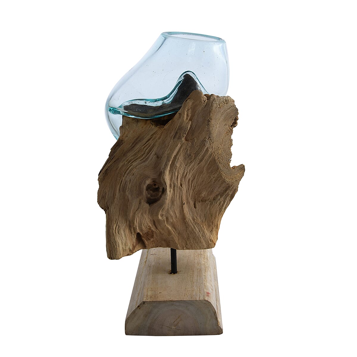 Designer Inspired Artisan Commissioned Bali Handblown Sculpture Shape Molten Glass Decor Bowl with Wood Base , Decorative , Home Decor Items , Wood Decor , Gift Items image number 6