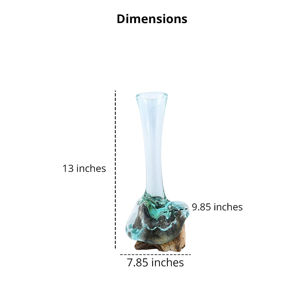 Designer Inspired Artisan Commissioned Bali Handblown Flower Vase Glass with Wood Base image number 2