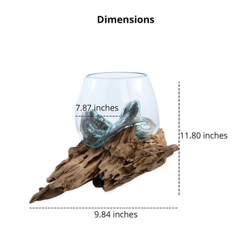 Designer Inspired Artisan Commissioned Bali Handblown Vase Glass with Triangle Wood Base