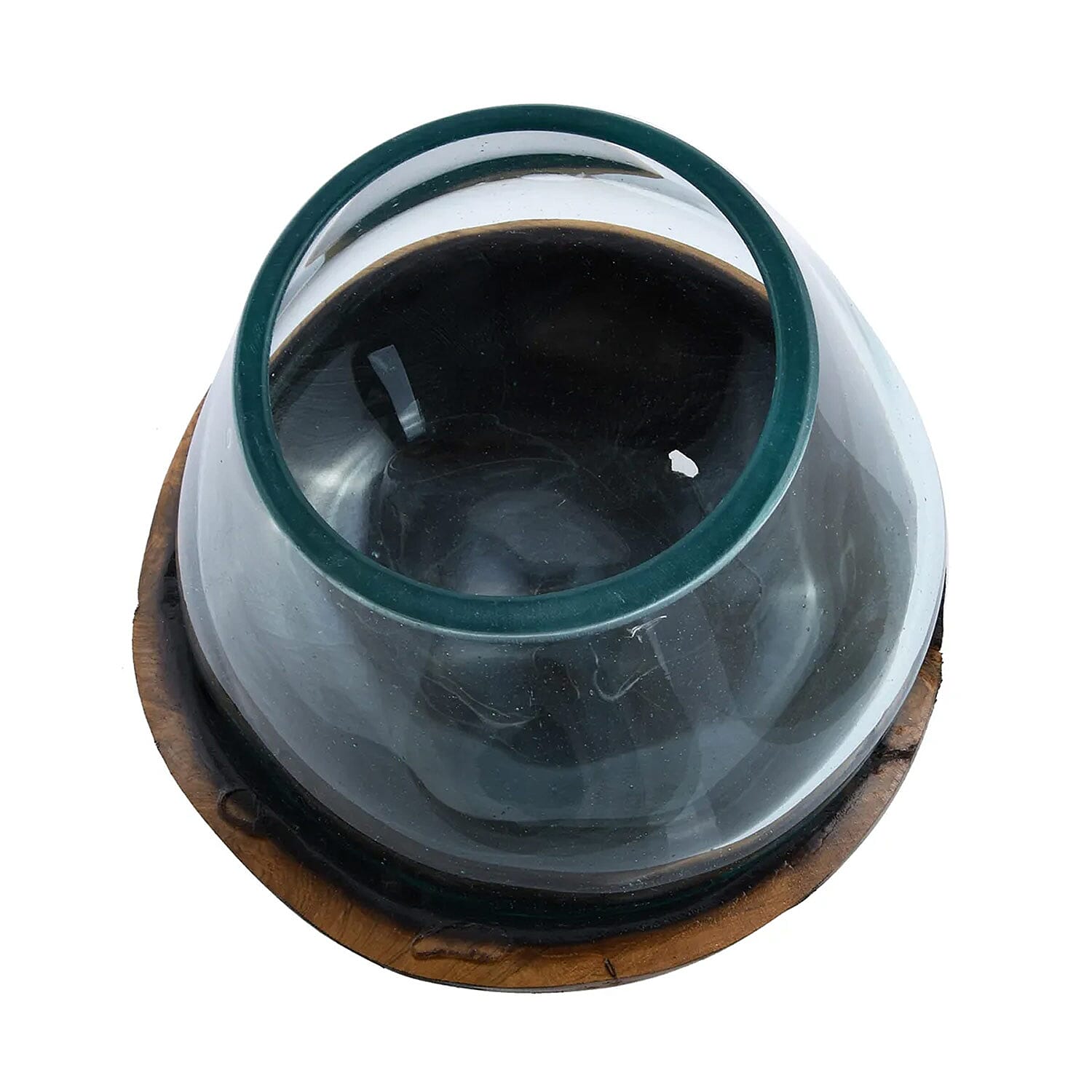 Designer Inspired Artisan Commissioned Bali Handblown Moltten Glass Vase with Wooden Base