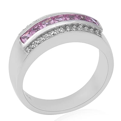 Pink Sapphire and White Zircon 1.15 ctw Ring in Platinum Over Sterling Silver (Size 6.5)