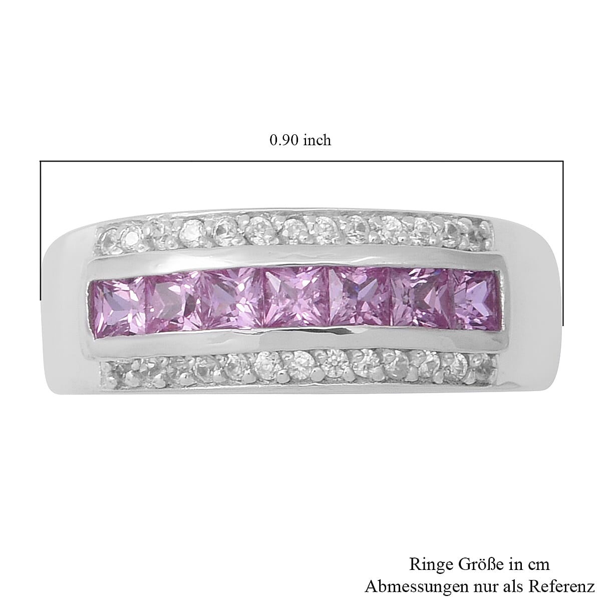 Pink Sapphire and White Zircon 1.15 ctw Ring in Platinum Over Sterling Silver (Size 6.5)