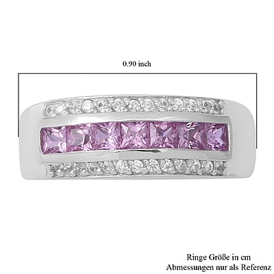 Pink Sapphire and White Zircon 1.15 ctw Ring in Platinum Over Sterling Silver (Size 6.5)